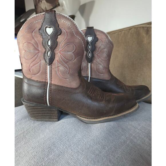 Justin Chellie Gypsy Cowgirl Boots Leather Womens Size 7.5B Chocolate and Copper - Picture 1 of 6